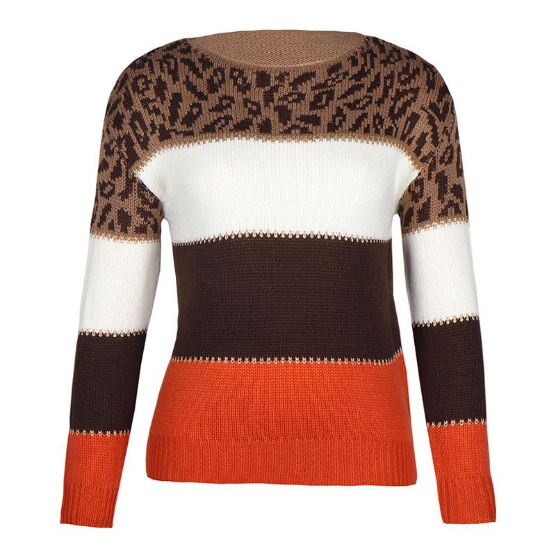 Patchwork Leopard Printed Long Sleeve Pullover Sweater