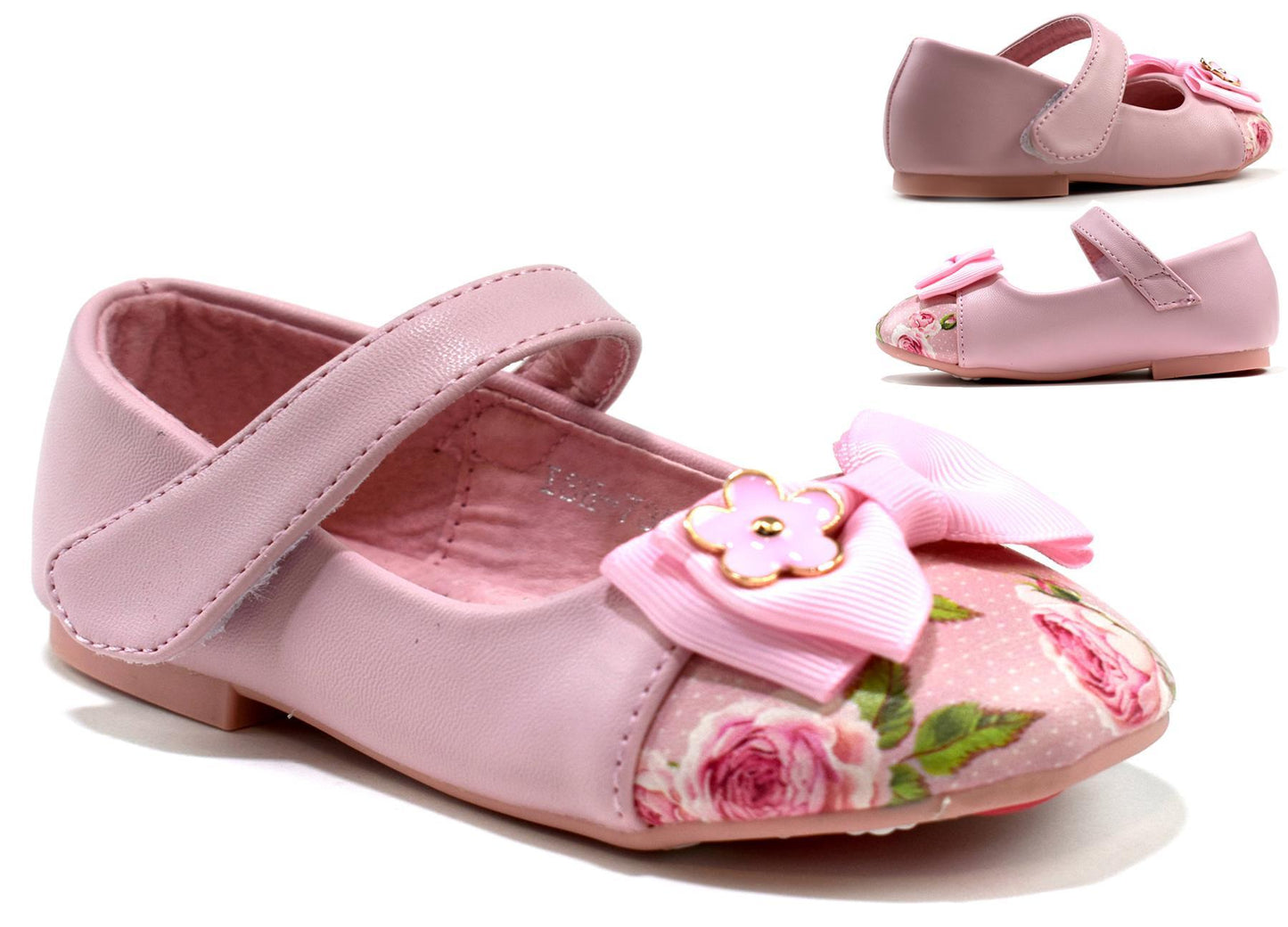 Girl's Bow Pink Floral Shoe