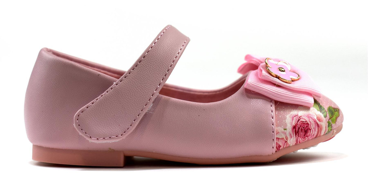 Girl's Bow Pink Floral Shoe