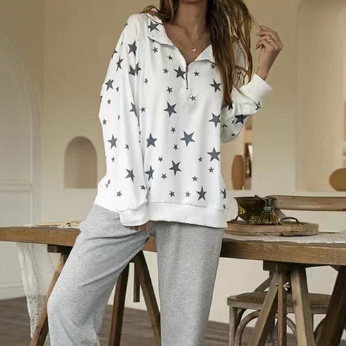 Long Sleeve Sweatshirt Stars Print Loose Hoodie Tops