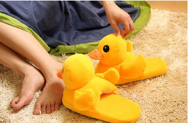 Winter Women Warm Indoor Slippers Ladies Fashion Cute Yellow Duck Shoe