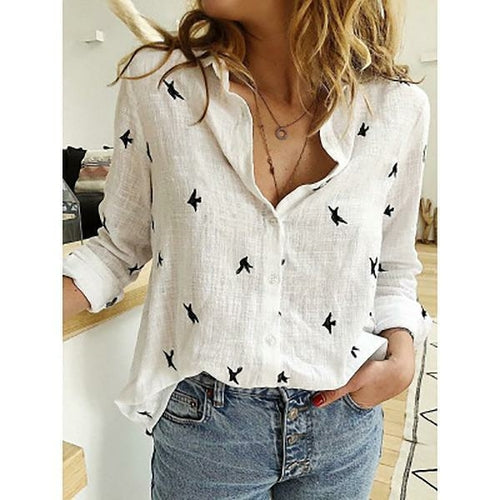 Casual Cotton Linen White Yellow Shirt Top