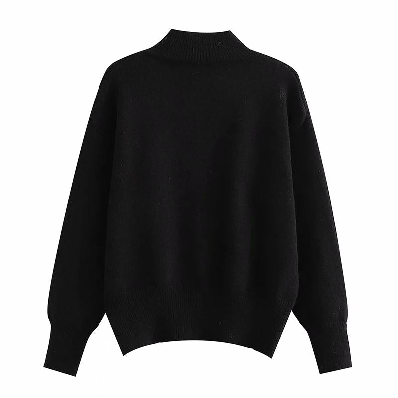 Floral Sweater Women Jacquard Black Jumper Pullovers