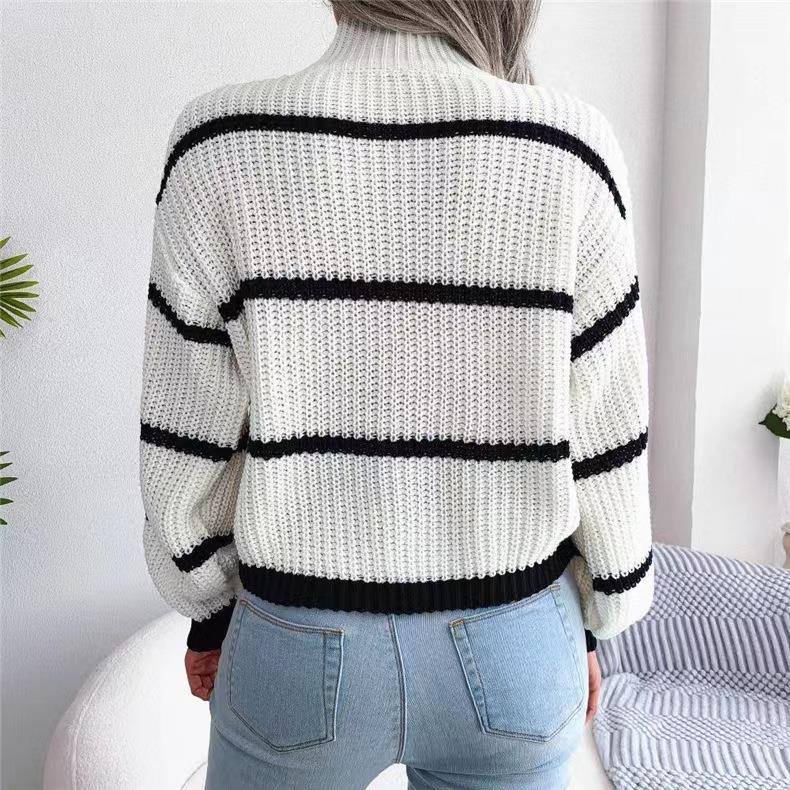 Vintage Striped Sweater  Long Sleeve Casual Knitted Pullover Jumper