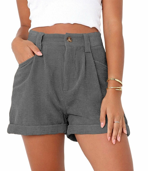 High waisted solid corduroy loose shorts