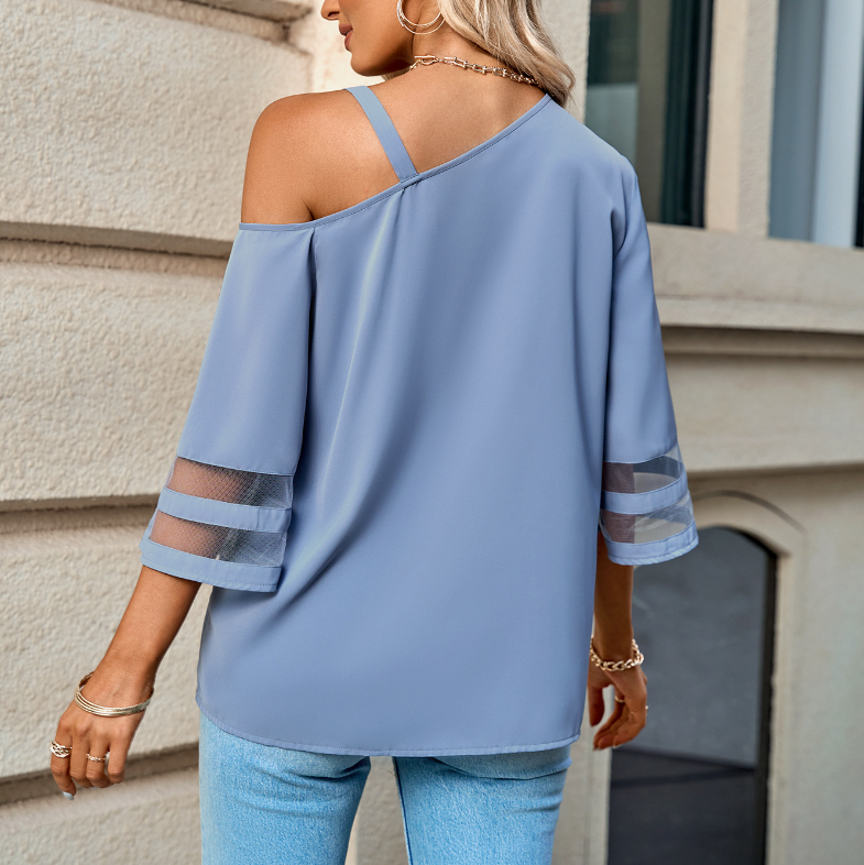 Womens One Side Shoulder Quarter Sleeve Top