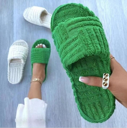 Thick Bottom Embossed Cotton Fur Women Slippers