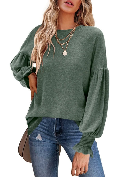 Long Lantern Sleeve Pleated Loose T-shirts