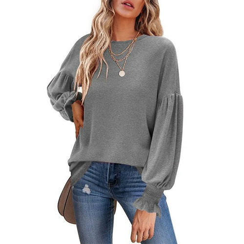 Long Lantern Sleeve Pleated Loose T-shirts