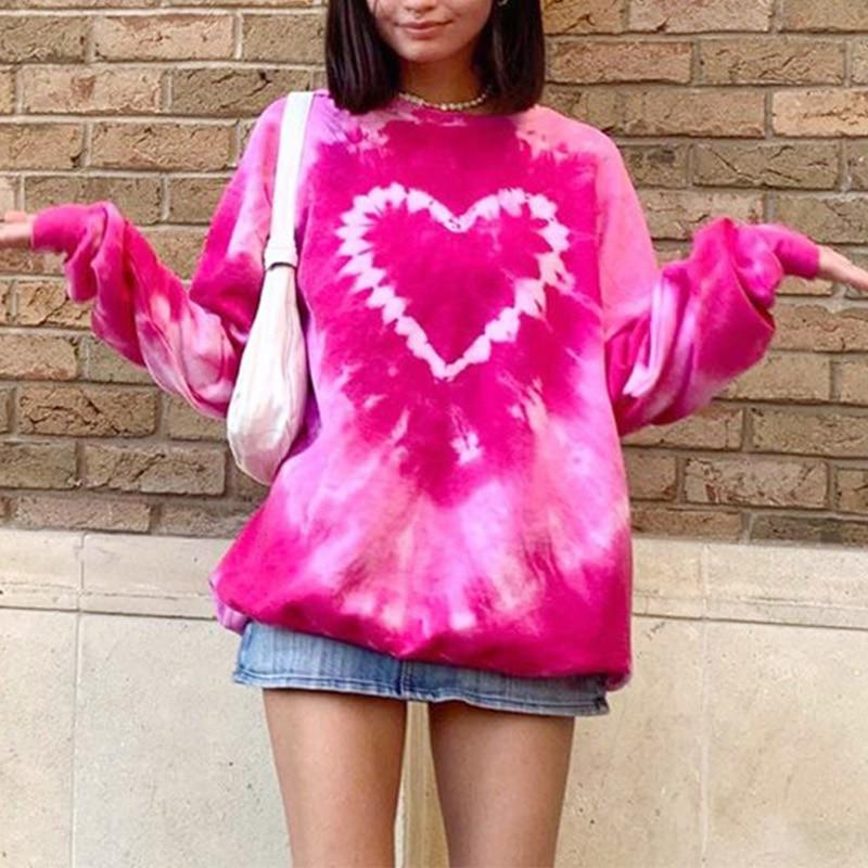 Women's Tie-Dye Loose Long Sleeve Tops Fashion Hoodies