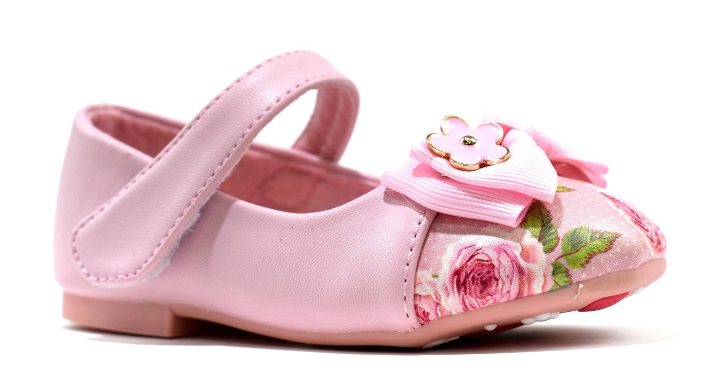 Girl's Bow Pink Floral Shoe