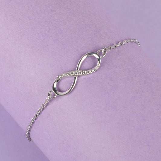 Sterling Silver Infinity Bracelet Adjustable, Rhodium Plated