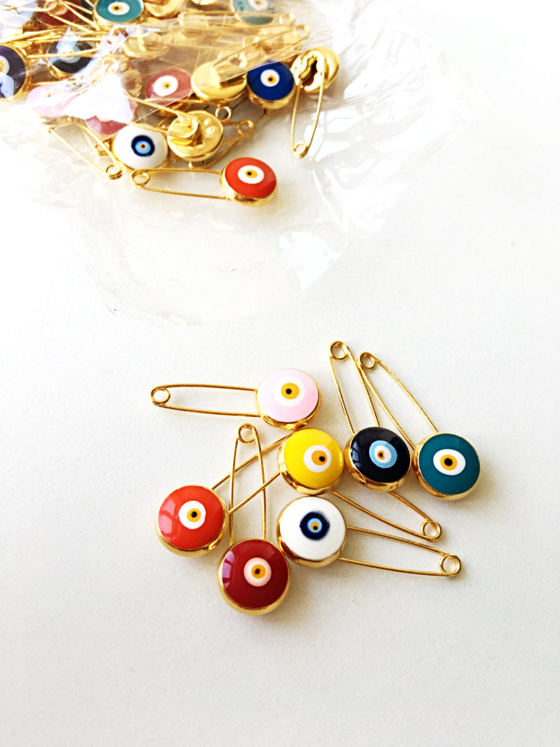 5 pcs  - Evil eye pin, evil eye stroller pin, safety pins, evil eye