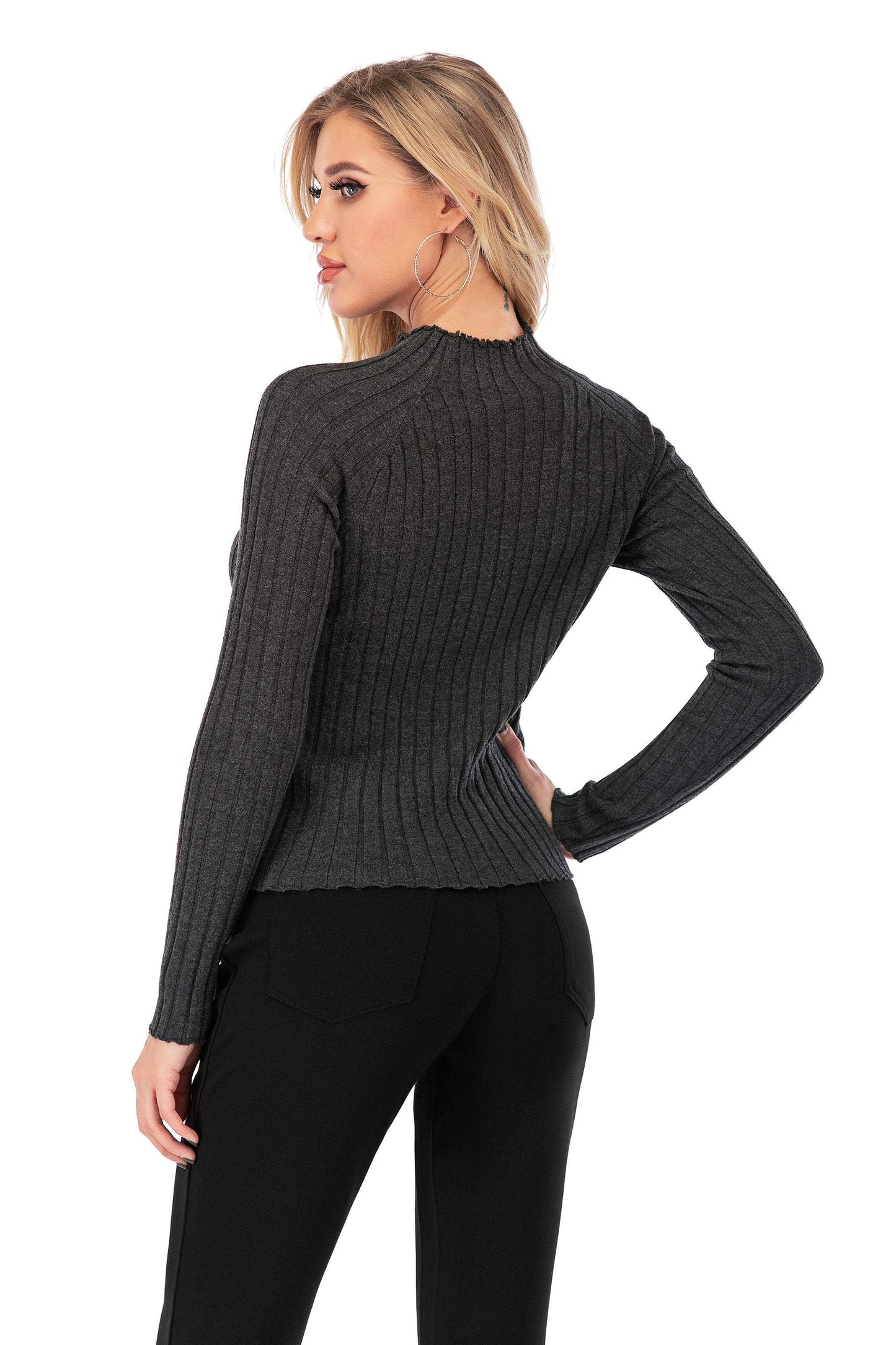 Calison Women's Long Sleeve Mock Neck Wool Stretch Sweater