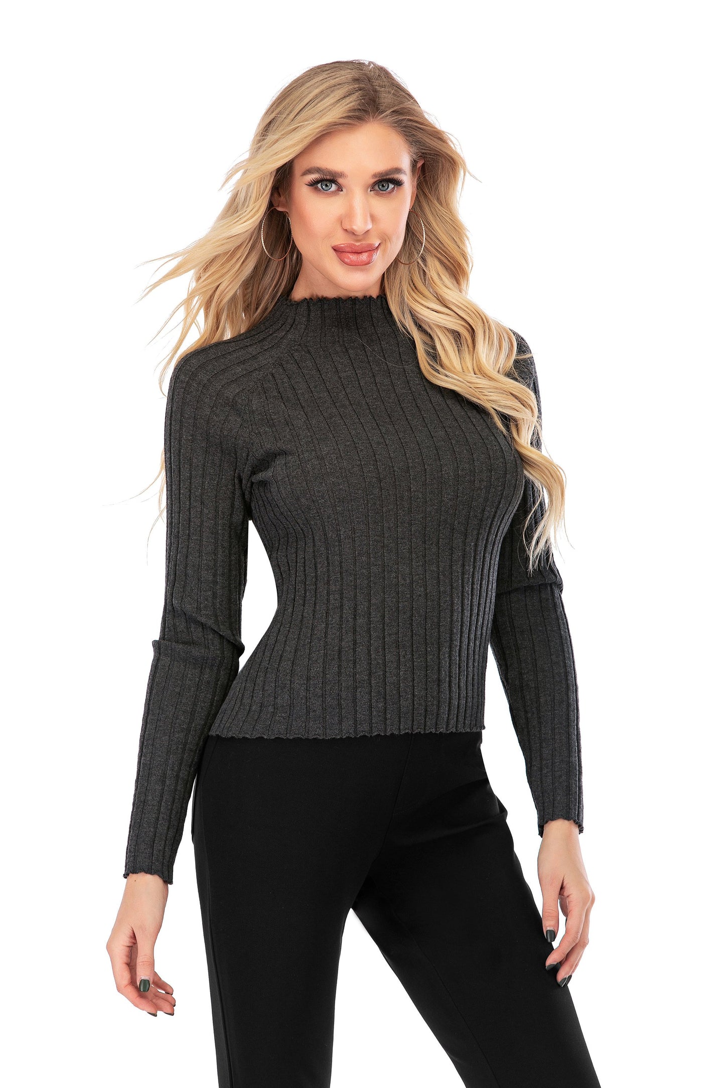 Calison Women's Long Sleeve Mock Neck Wool Stretch Sweater