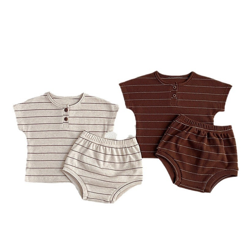 Baby Kids Unisex Striped Short Sleeves Top And Shorts Casual Clothing