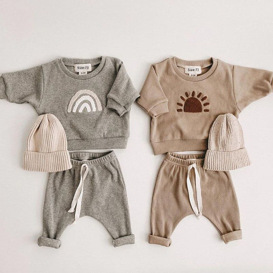 Baby Rainbow Sun Pattern Hoodies Combo Pants Sets