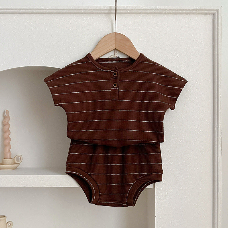 Baby Kids Unisex Striped Short Sleeves Top And Shorts Casual Clothing